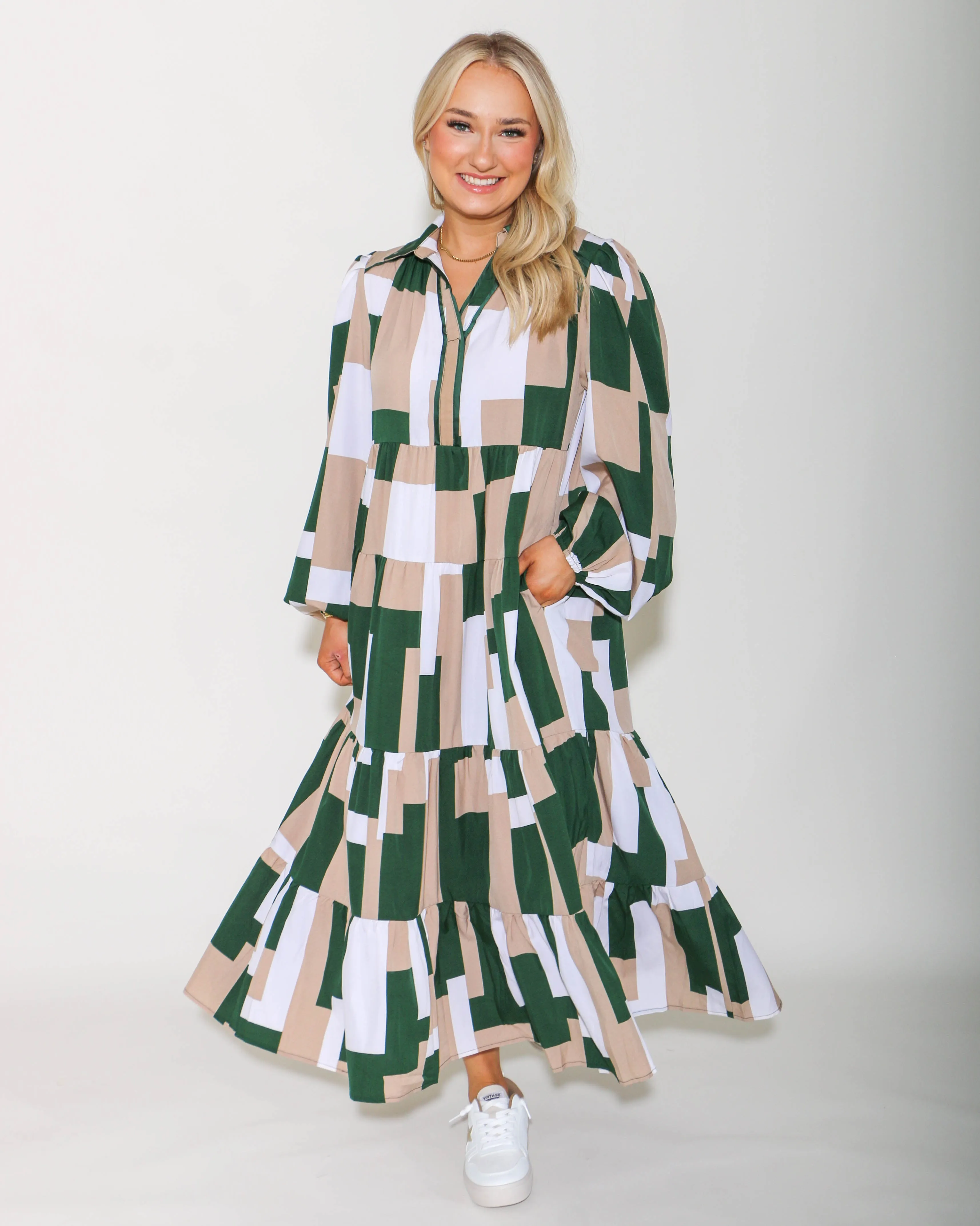 Abstract Print Green Print Maxi Dress