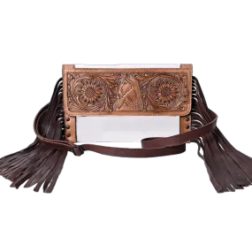 American Darling Ladies Floral Embossed & Fringed Brown Crossbody Bag ADBGZ717