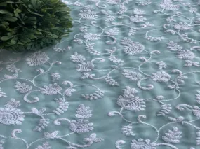 Aqua Green Traditional Chikankari Embroidered Georgette Fabric (Wholesale)