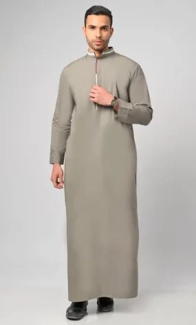 Arabic Neck Detailing Thobe Jubba For Men With Cuffs And Pockets