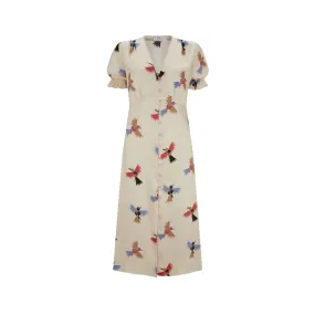 Bird Print Ivory White Dress