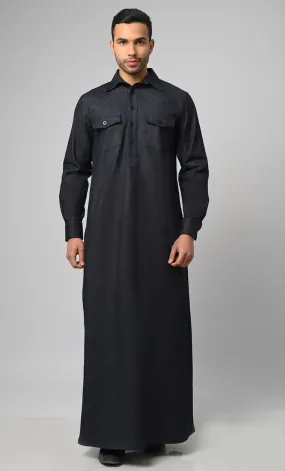 Casual Modest Denim Designer Thobe/Jubba For Men