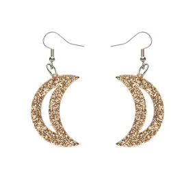 Crescent Moon Glitter Resin Drop Earrings - Gold