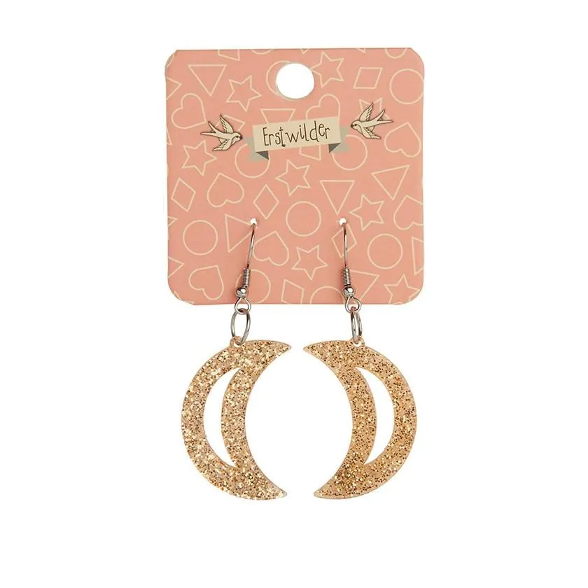 Crescent Moon Glitter Resin Drop Earrings - Gold