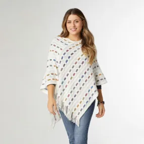 Emily Brushed Poncho with Fringe - Off White Multi