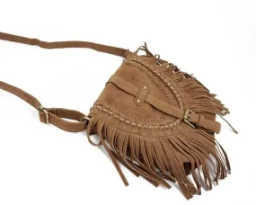 Fringed Messenger Bag: Bohemian Saddle Shoulder & Crossbody Bag with Fringed Detailing