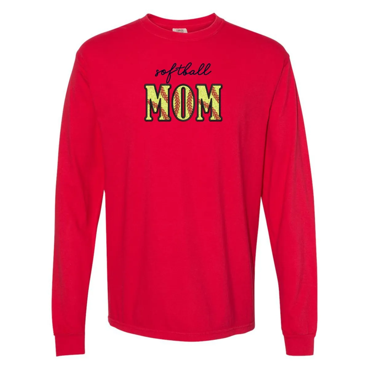 Glitter Embroidery 'Softball Mama/Mom' Long Sleeve T-Shirt