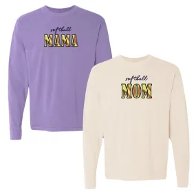 Glitter Embroidery 'Softball Mama/Mom' Long Sleeve T-Shirt