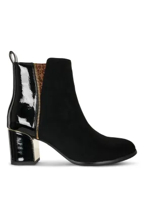 Gold trim Faux Suede Ankle Boot | BLACK | JODEE ZZ