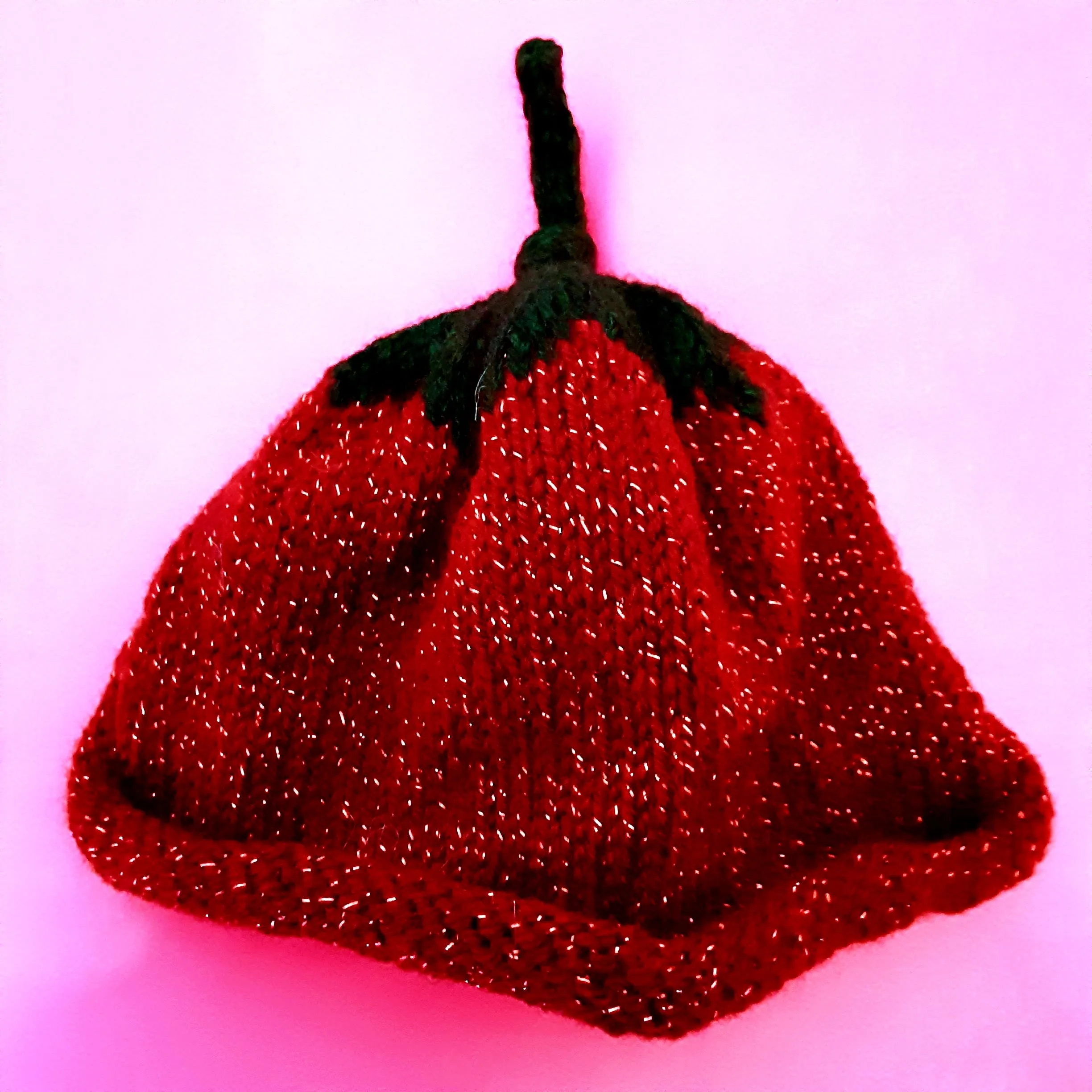 Hand-knitted Child's Glitter Strawberry Beanie