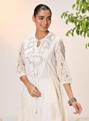 Inaara Ivory Embroidered Raschel Net Dress for
Women