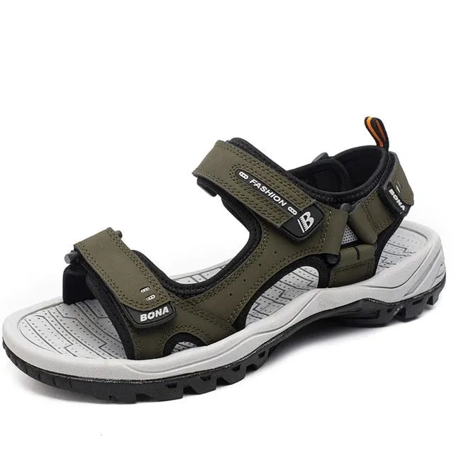 Men's Open Toe Leather Anti-Slip Back Strap Hook & Loop Sandals