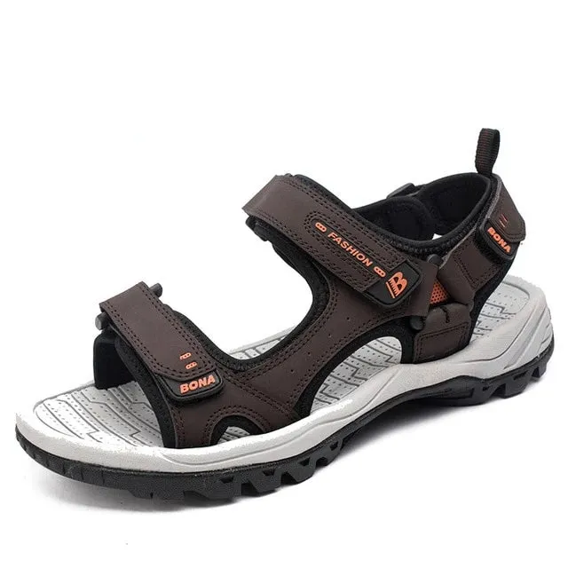 Men's Open Toe Leather Anti-Slip Back Strap Hook & Loop Sandals