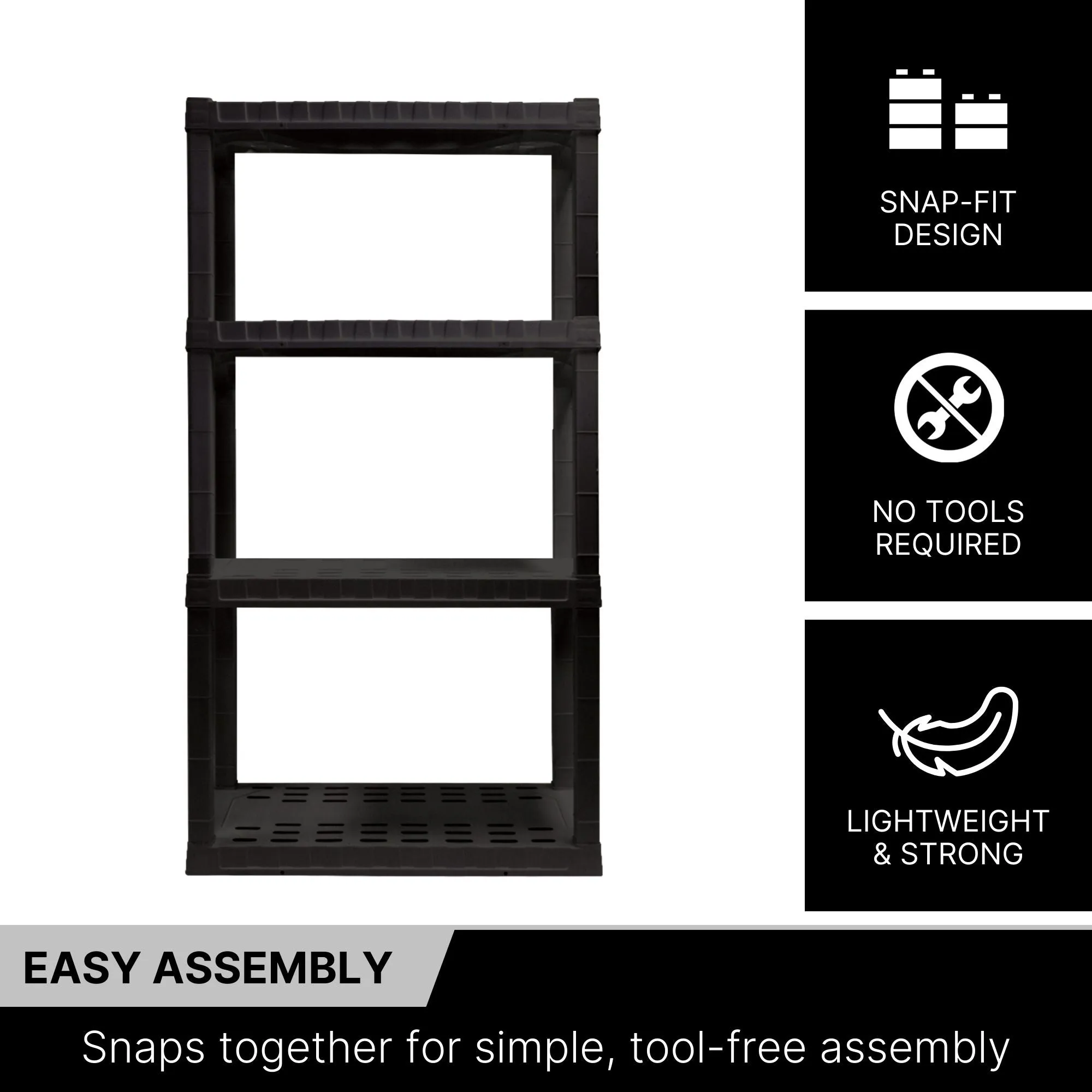 Oskar 4-Tier Storage Shelf, Holds 400 lbs (180 kg), W30 x D14 x H56, Multipurpose Organizer for Garage, Basement, Utility Shed, Workshop, Tool-Free Assembly, Made in North America, Black