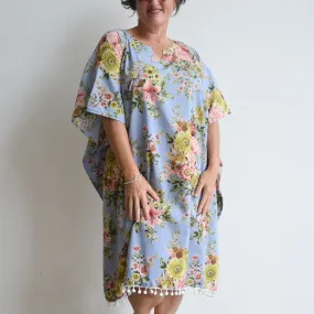 The Beach Kaftan - Silver Vintage Floral