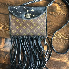 The Fringed Falcon - Black/Gold Hair-on-Hide Vintage Wristlet/Crossbody/Clutch