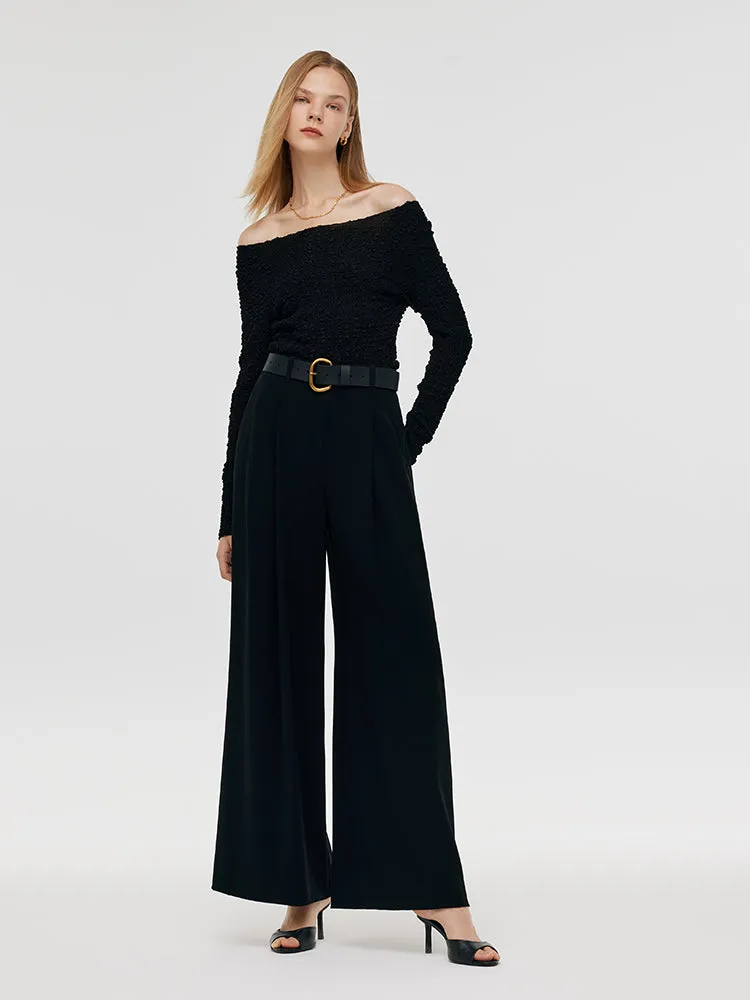 Triacetate Wide Leg Women Pants With Leather Belt