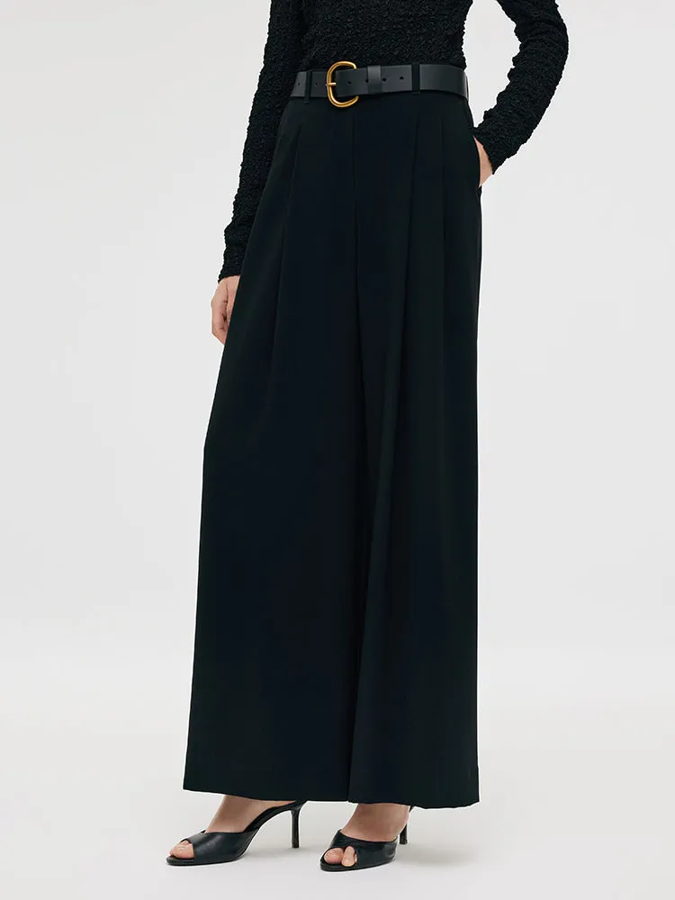 Triacetate Wide Leg Women Pants With Leather Belt