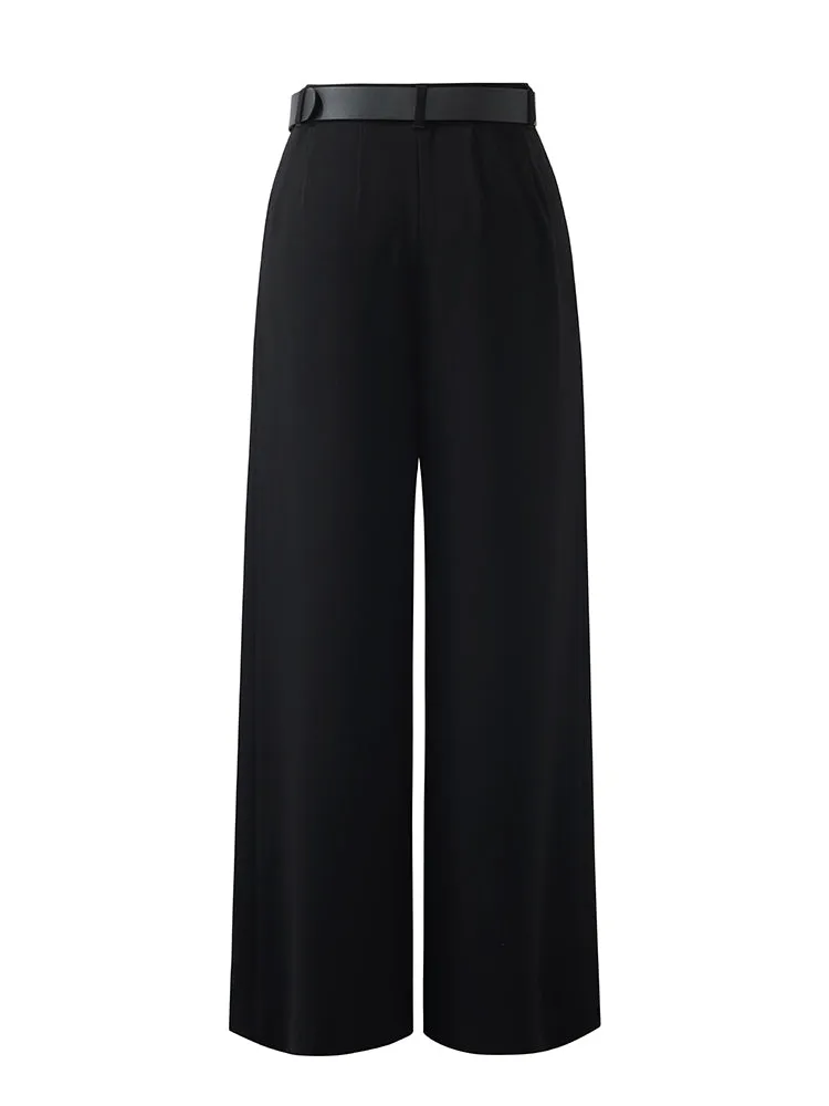 Triacetate Wide Leg Women Pants With Leather Belt