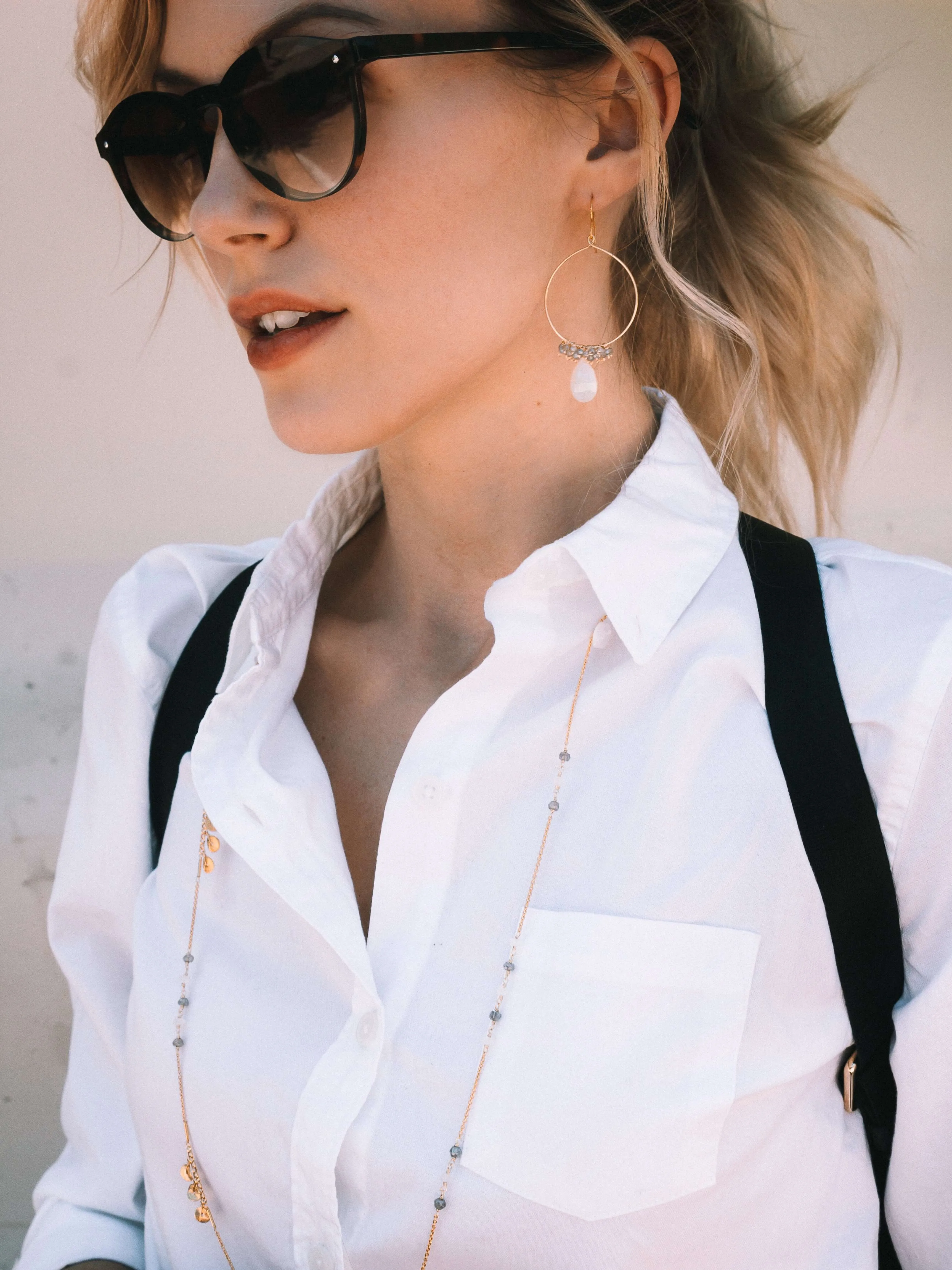 White Chalcedony Swing Earrings